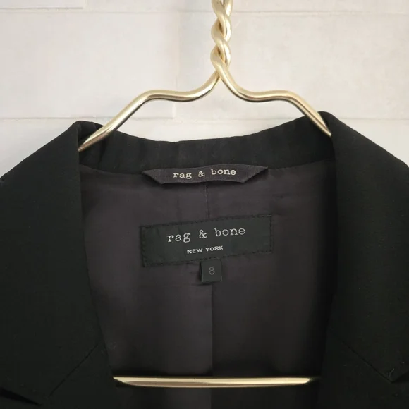 Rag & Bone Double Breasted Black Blazer Brass Buttons Emile Tia Andie Size 8 - Picture 5 of 10